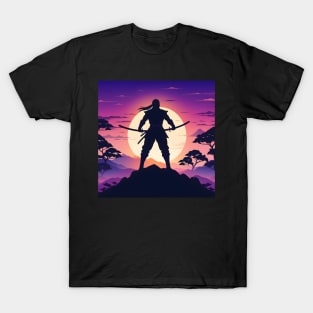 Ninja on the mountain silhouette T-Shirt